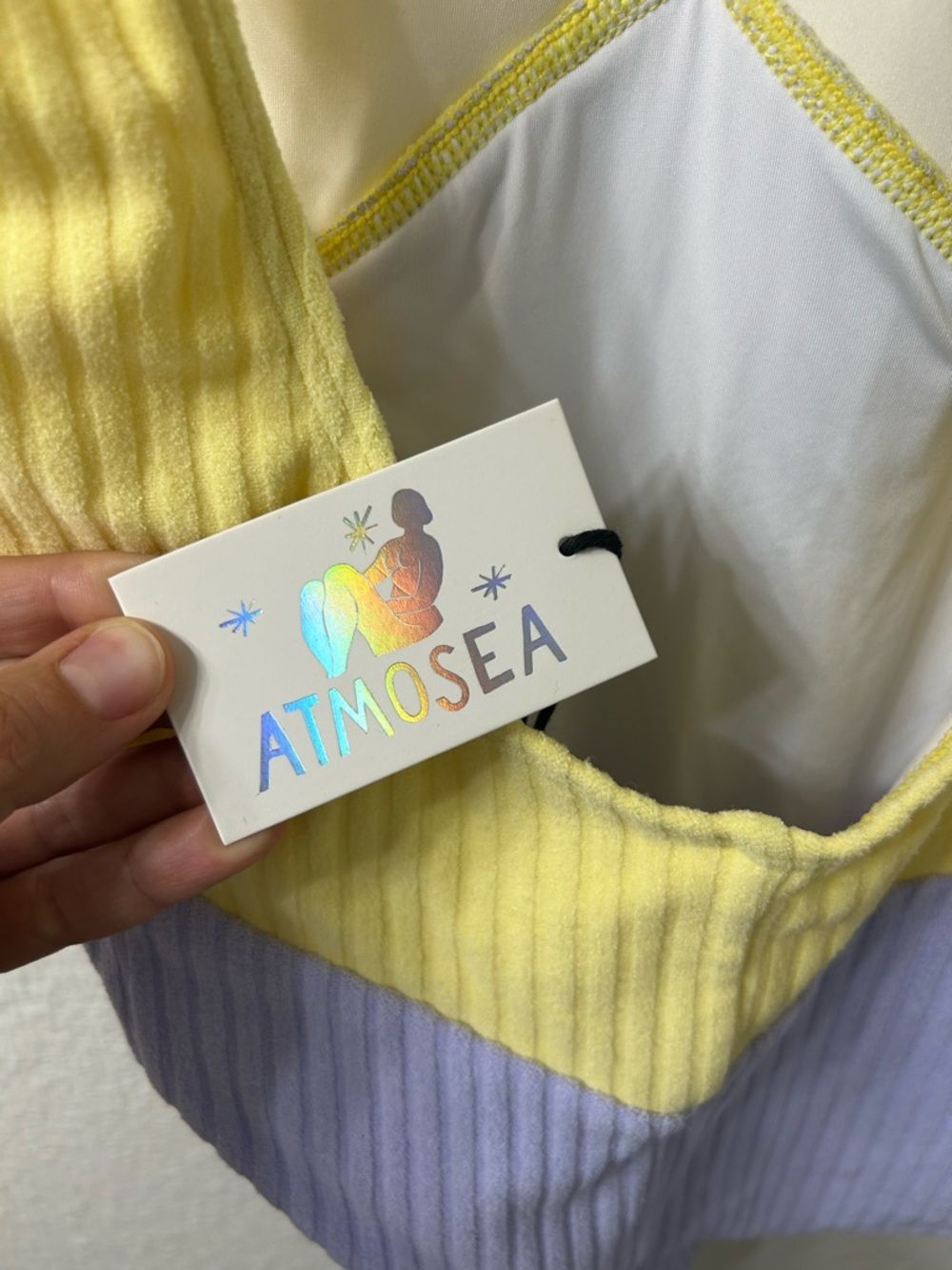 Atmosea Splice Full Suit Ribbed One-Piece Swimsuit in Yellow and Lavender - Picture 5 of 8
